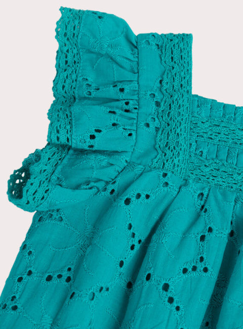 Lined Turquoise Broderie Anglaise Cotton Dress