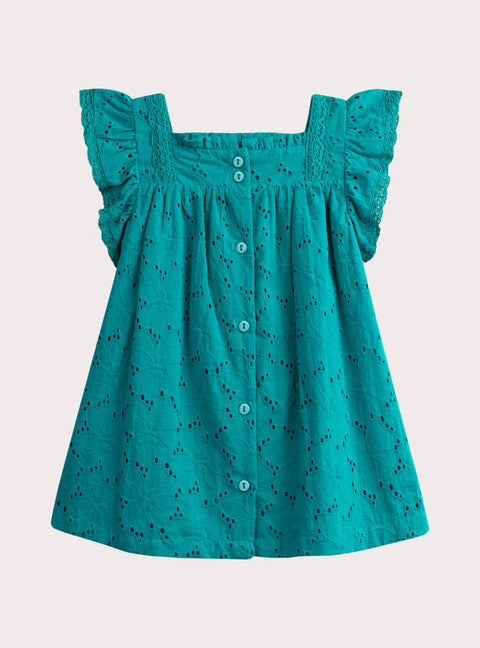 Lined Turquoise Broderie Anglaise Cotton Dress