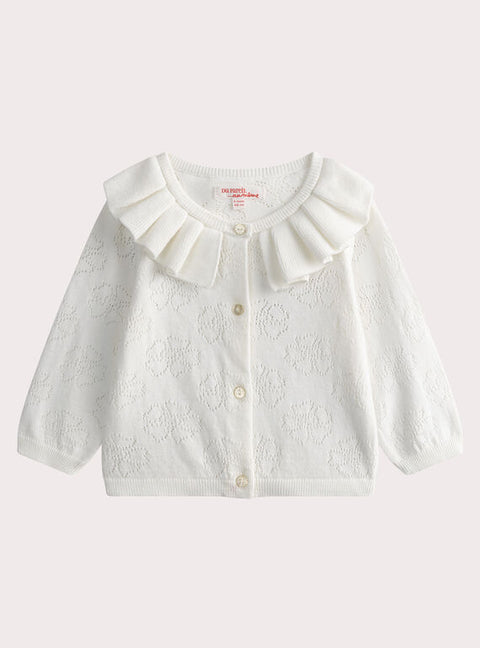 White Ruffle Collar Cotton Rich Cardigan