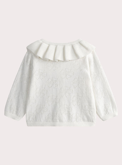 White Ruffle Collar Cotton Rich Cardigan