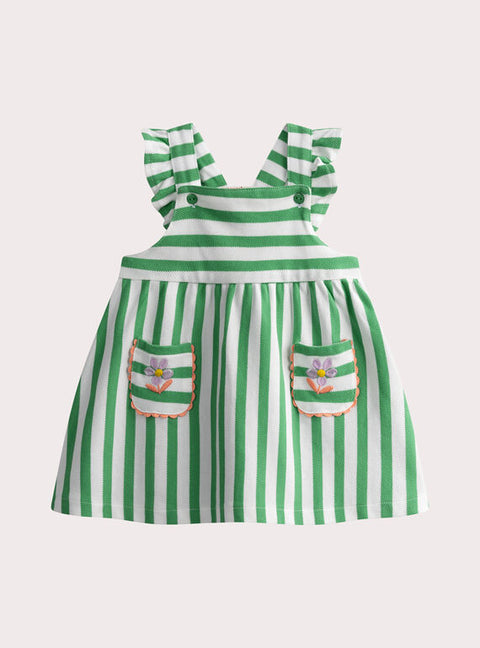 Green Striped Cotton Pique Summer Dress