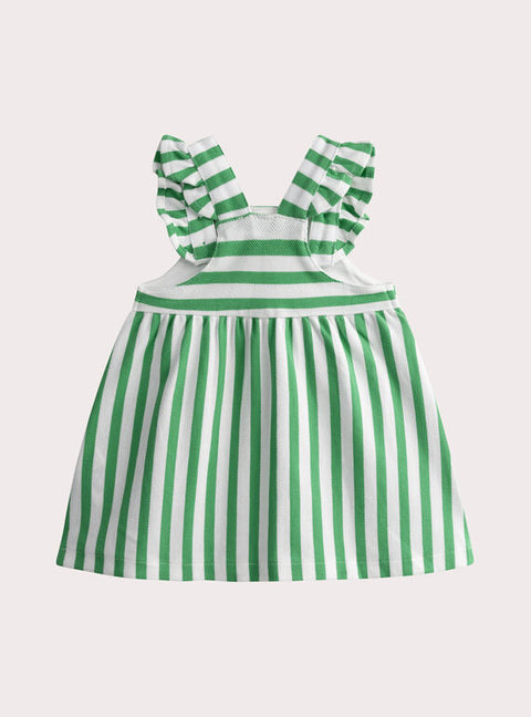 Green Striped Cotton Pique Summer Dress