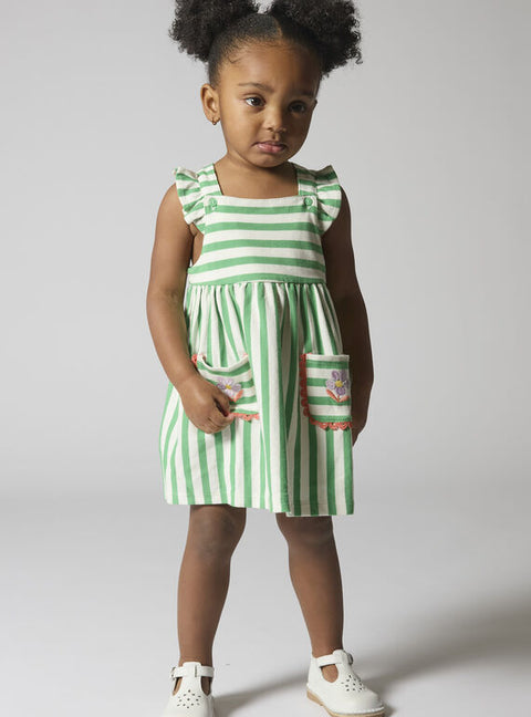 Green Striped Cotton Pique Summer Dress