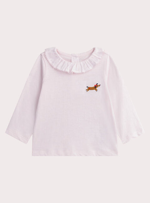 Pink Cotton T-shirt With Fancy Collar