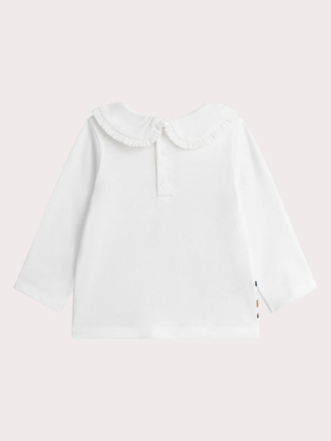 White Cotton T-shirt With Fancy Collar