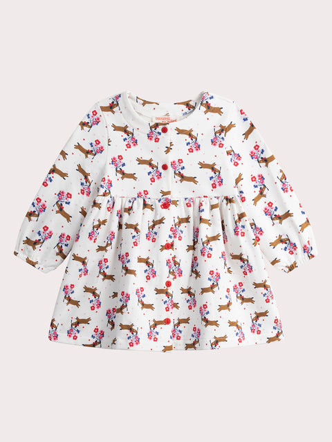 White Dog Print Cotton Dress With Matching Leggings