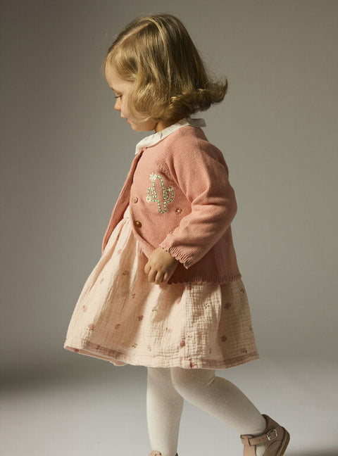 Embroidered Pink Cotton Cardigan