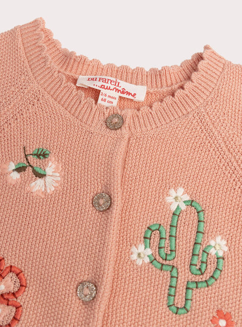 Embroidered Pink Cotton Cardigan