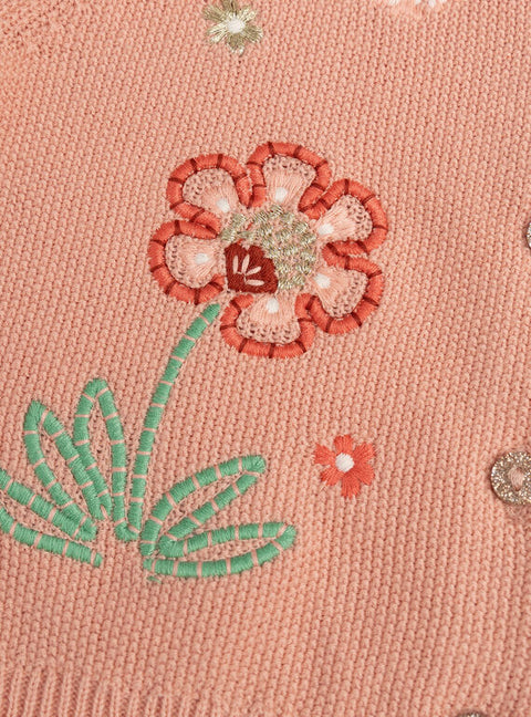 Embroidered Pink Cotton Cardigan