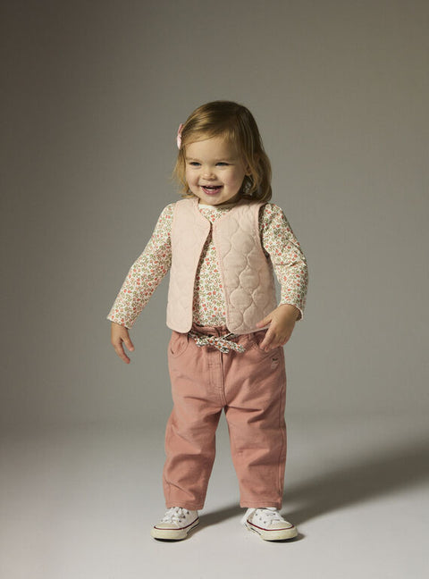 Pink Cotton Twill Trousers With Fabric Belt