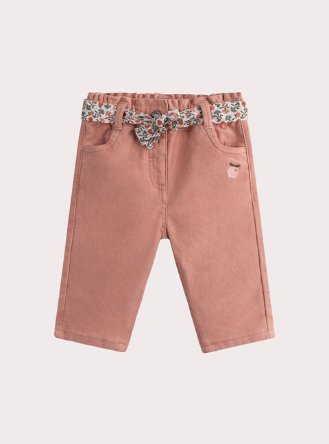 Pink Cotton Twill Trousers With Fabric Belt