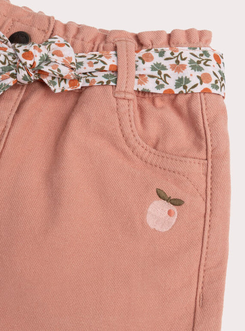 Pink Cotton Twill Trousers With Fabric Belt