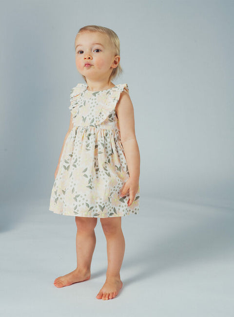 Pink Floral Print Satin Cotton Dress With Bloomers