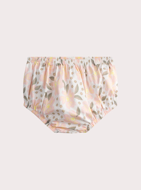Pink Floral Print Satin Cotton Dress With Bloomers