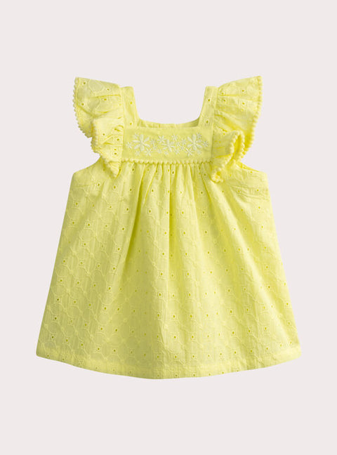 Yellow Broderie Anglaise Cotton Dress