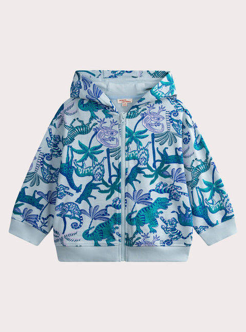 Blue Jungle Animal Print Cotton Hoodie