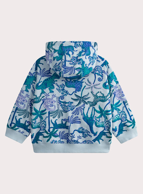 Blue Jungle Animal Print Cotton Hoodie