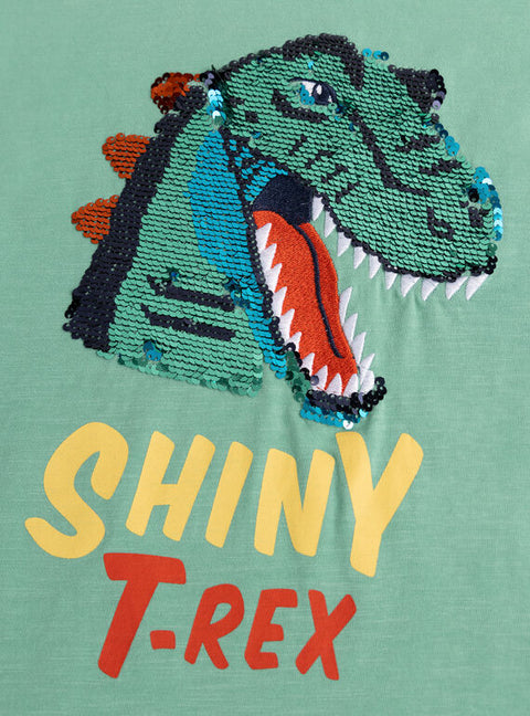 Green Sequined Dinosaur Animation Cotton T-shirt