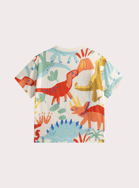 Cream Dinosaur Print Short Sleeve Cotton T-shirt