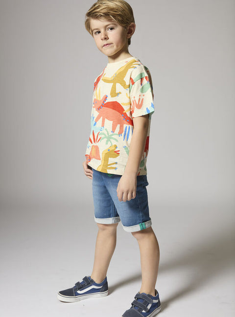 Cream Dinosaur Print Short Sleeve Cotton T-shirt