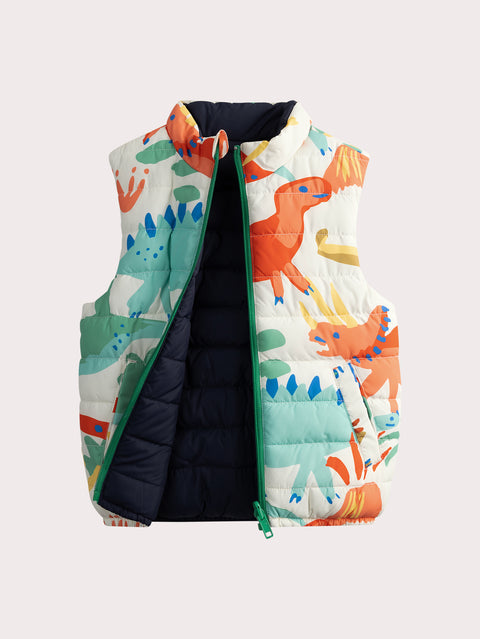 Navy Dinosaur Print Sleeveless Jacket