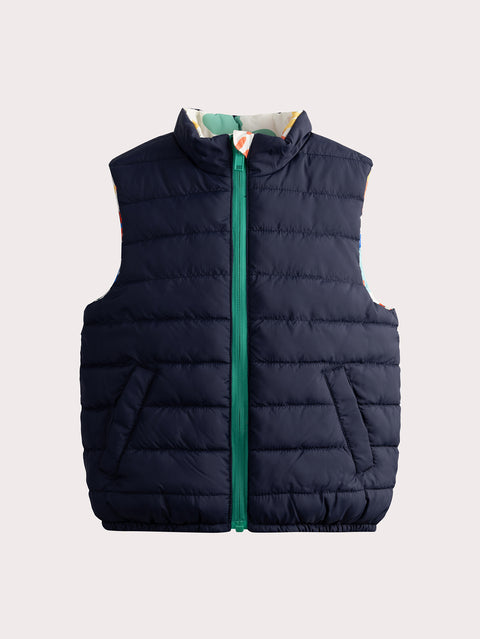 Reversible Navy Dinosaur Print Gilet