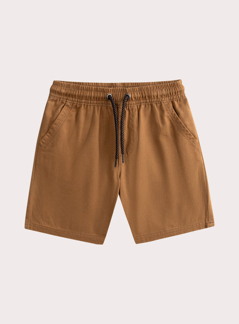 Brown Cotton Twill Elasticated Waist Shorts