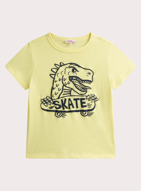 Yellow Dinosaur Print Short Sleeve Cotton T-shirt