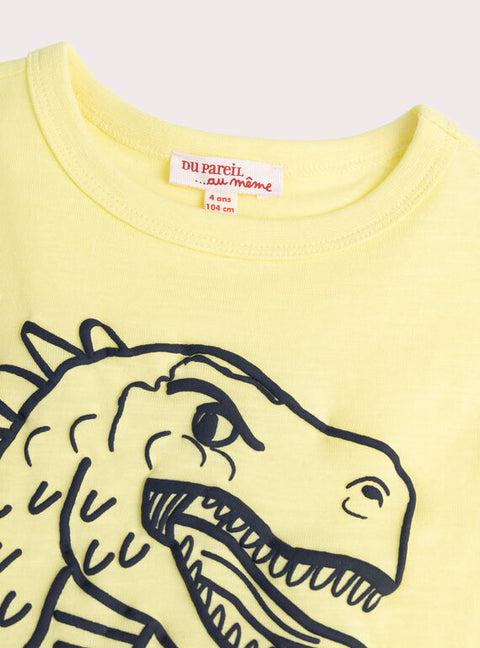 Yellow Dinosaur Print Short Sleeve Cotton T-shirt