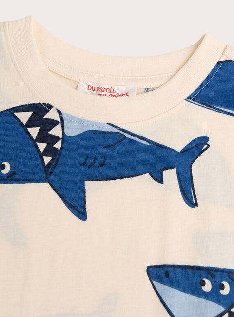 White Shark Print Cotton T-shirt