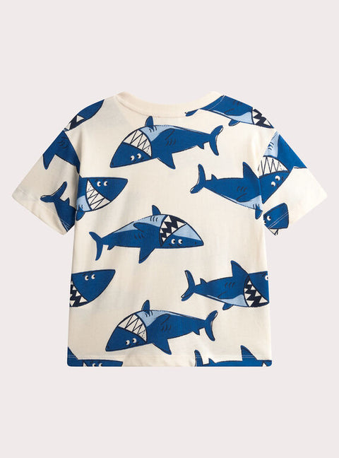 White Shark Print Cotton T-shirt