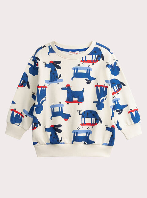 Dog Print Cotton Fleece Sweatshirt