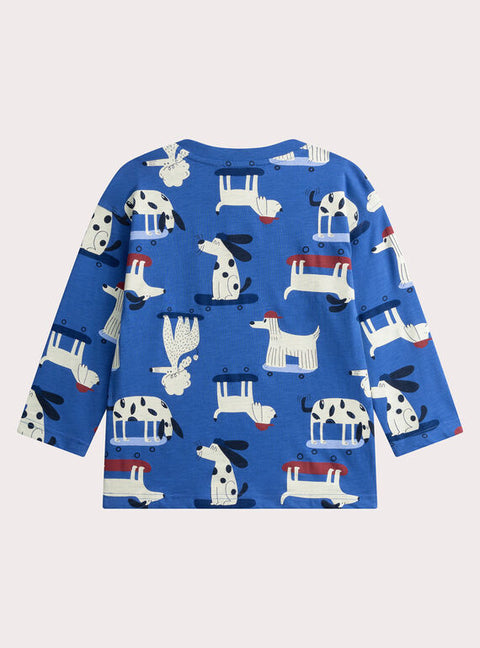 Blue Dog Print Cotton T-shirt