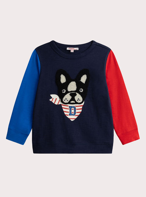 Navy French Bulldog Applique Cotton T-shirt