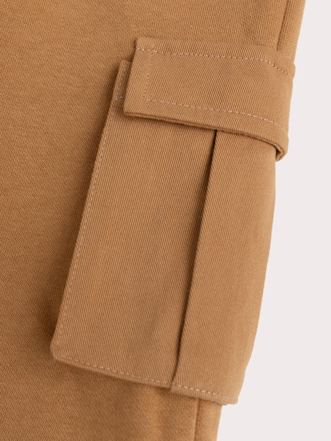 Brown Cotton Fleece Cargo Joggers