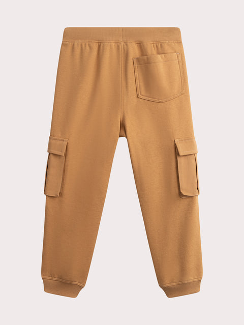 Brown Cotton Fleece Cargo Joggers