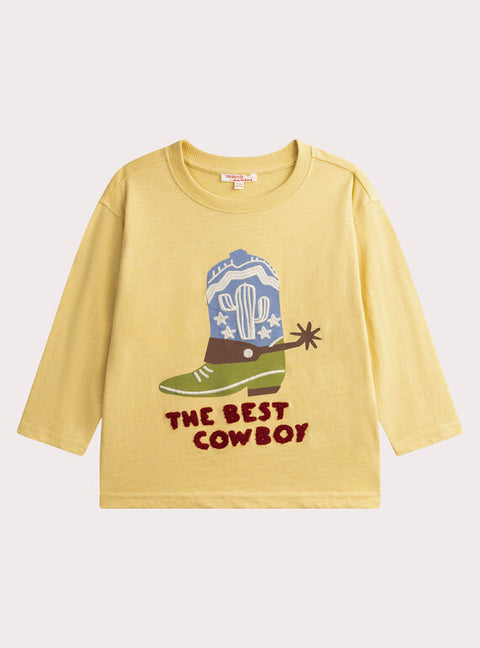 Yellow Cowboy Boot Print Cotton T-shirt