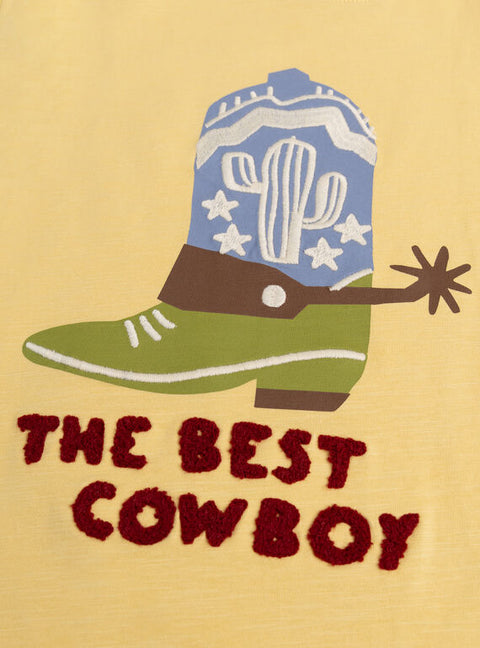 Yellow Cowboy Boot Print Cotton T-shirt