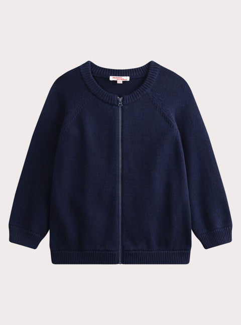 Zipped Navy Cotton Cardigan