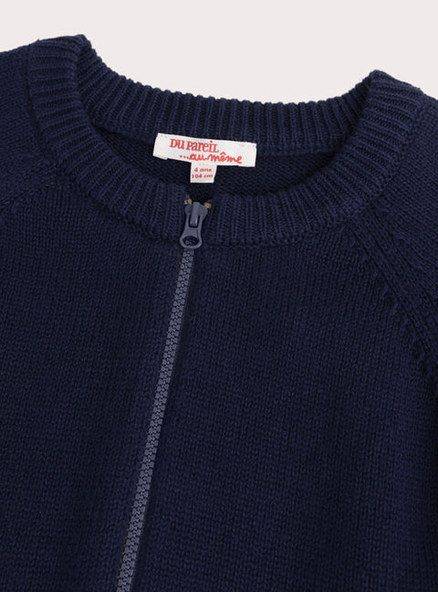 Zipped Navy Cotton Cardigan