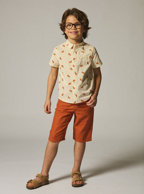 Orange Cotton & Linen Mix Bermuda Shorts