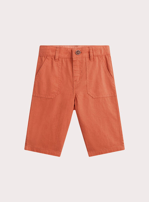 Orange Cotton & Linen Mix Bermuda Shorts