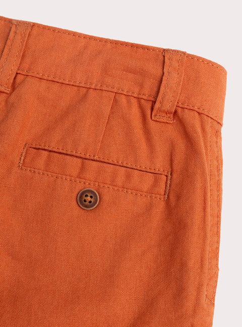 Orange Cotton & Linen Mix Bermuda Shorts