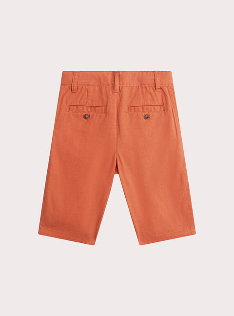 Orange Cotton & Linen Mix Bermuda Shorts