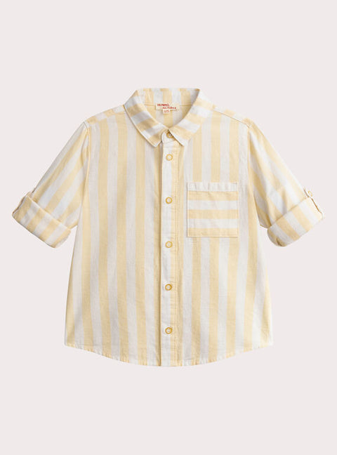 Striped Yellow Cotton & Linen Mix Shirt