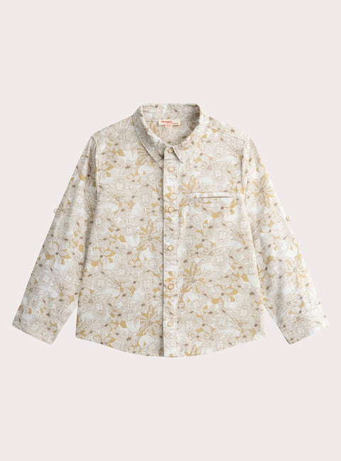 Cream Lion Print Cotton & Linen Mix Shirt