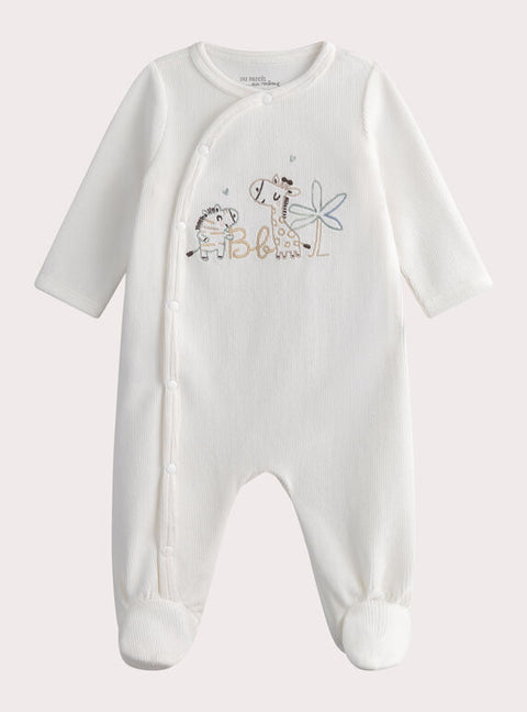 Off White Newborn Velour Sleepsuit