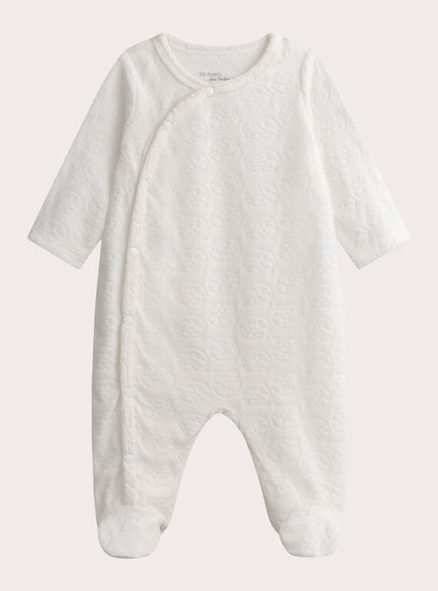 Off white Newborn Self Patterned Velour Sleepsuit