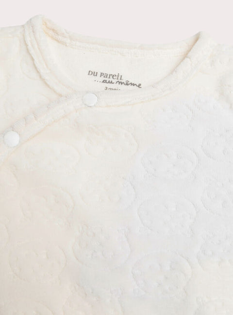 Off white Newborn Self Patterned Velour Sleepsuit