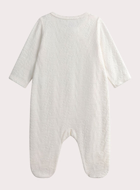 Off white Newborn Self Patterned Velour Sleepsuit